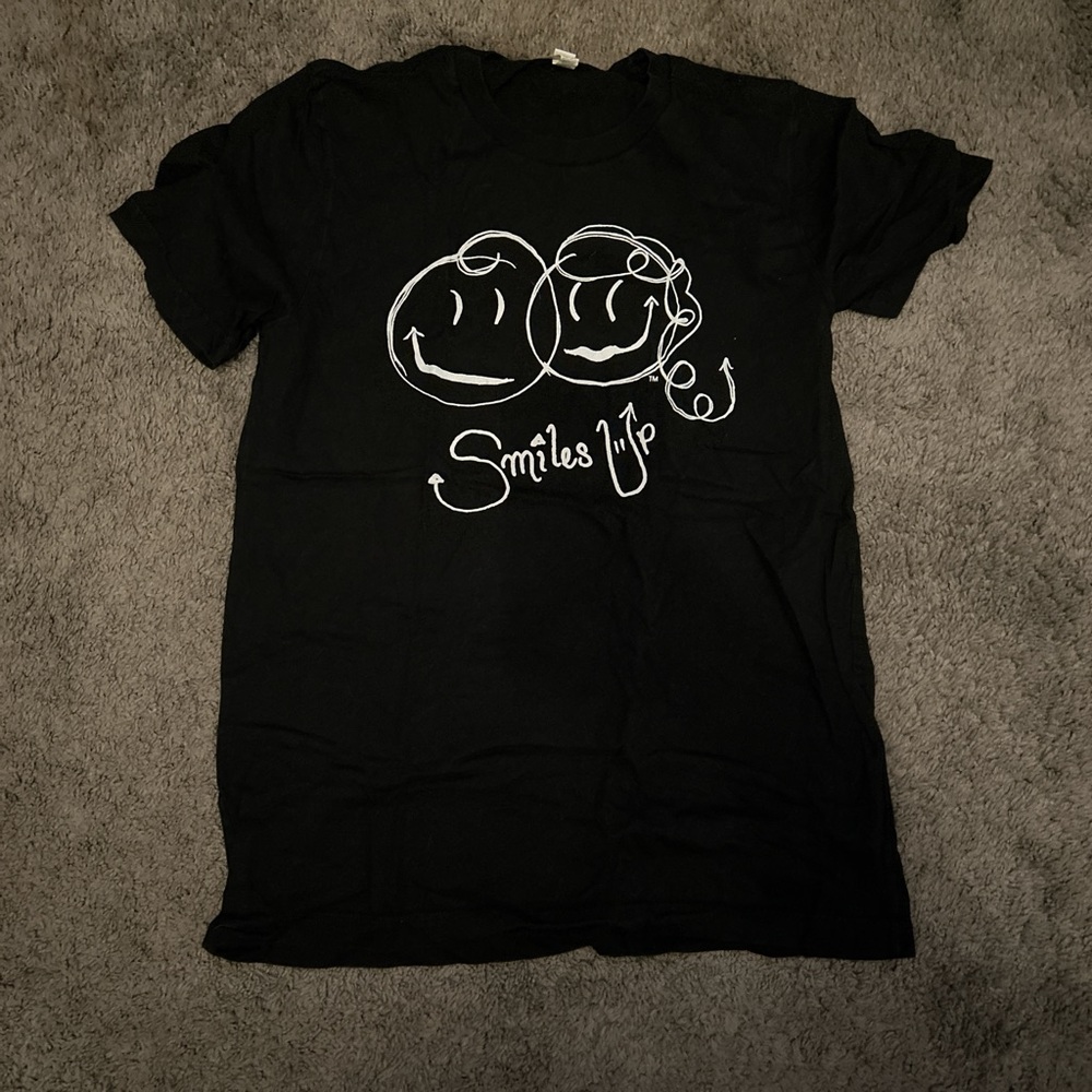 Black Graphic Tee with Smiley Faces